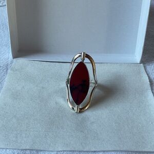 Red Stone Marquise Ring in Gold-Tone Setting